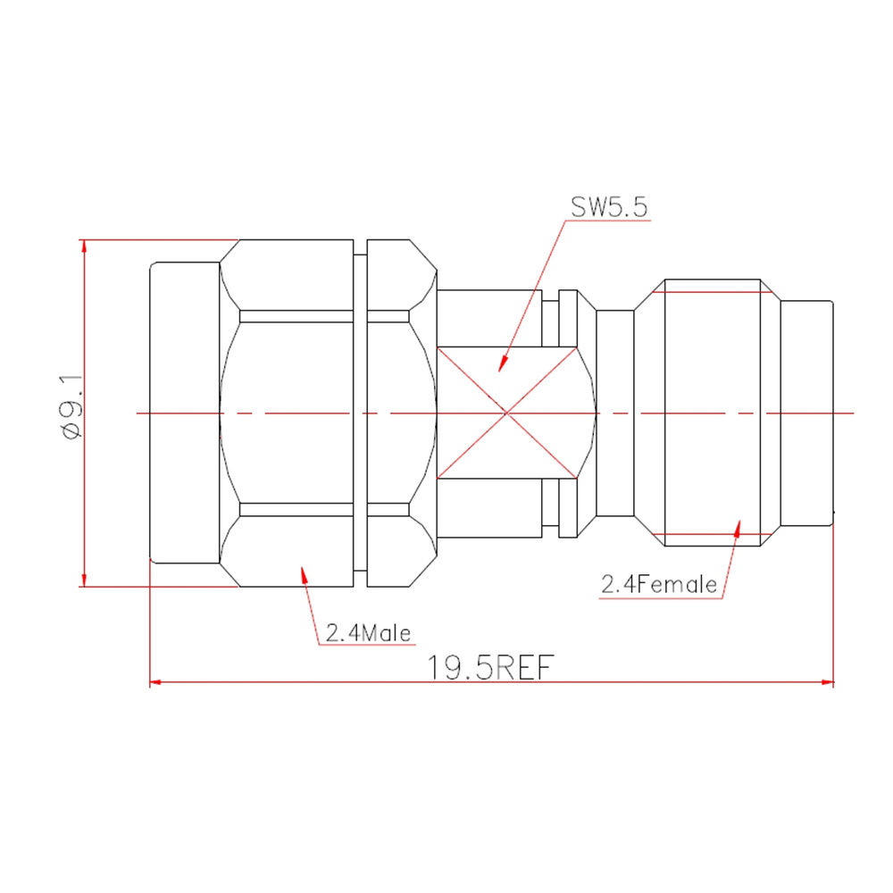 HS-2.4mmM To 2.4mmF Adapter (50G)-Hsinlink
